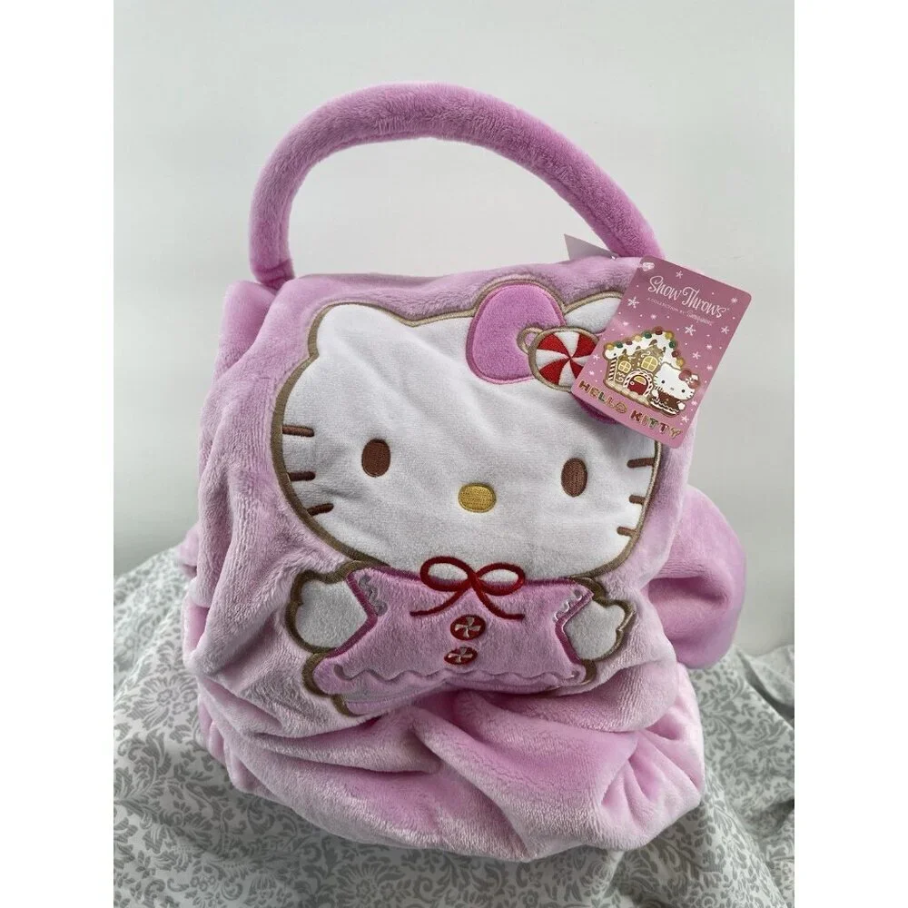 New! Hello Kitty Packable Plush Throw 60/45‎ inch PINK Blanket Christmas NWT